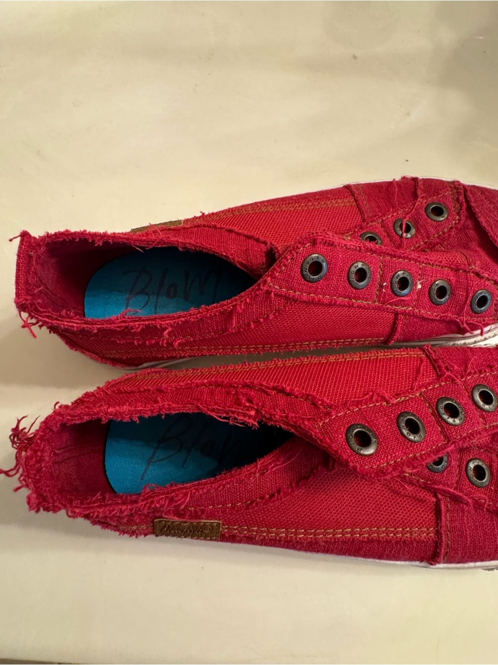 Blowfish Red Frayed Canvas Slip-On Sneakers